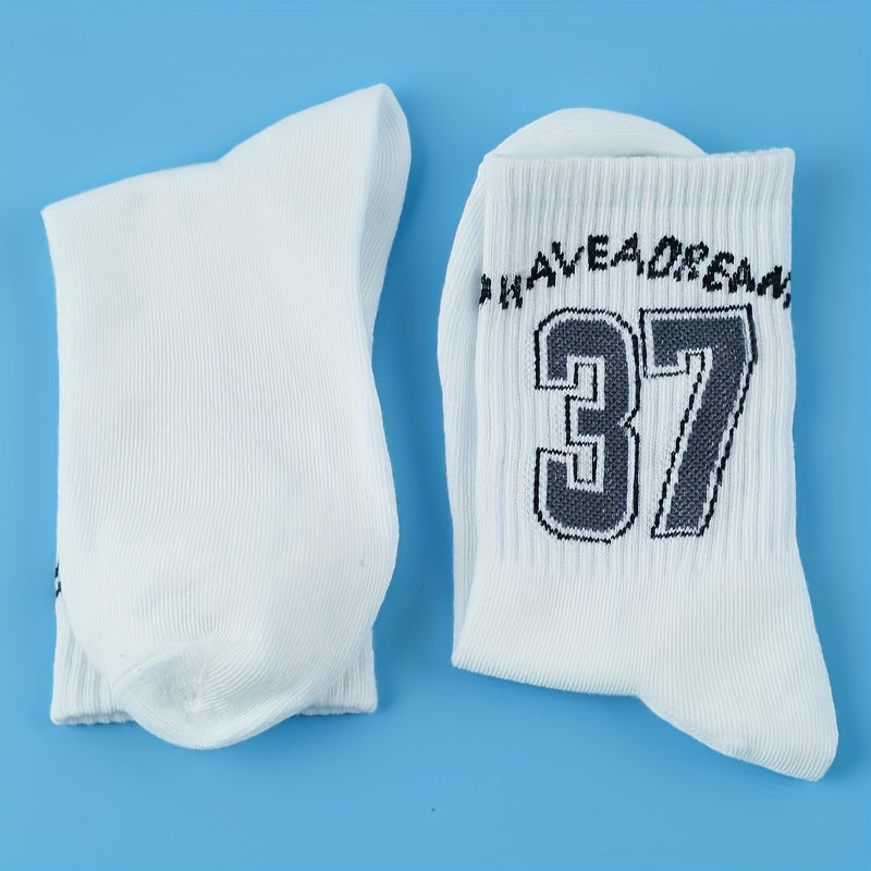 3 Pairs Number Print Socks Comfy Mid Tube Socks