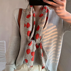 Vintage Rose Flower Print Shawl Twill Silk Square Scarf