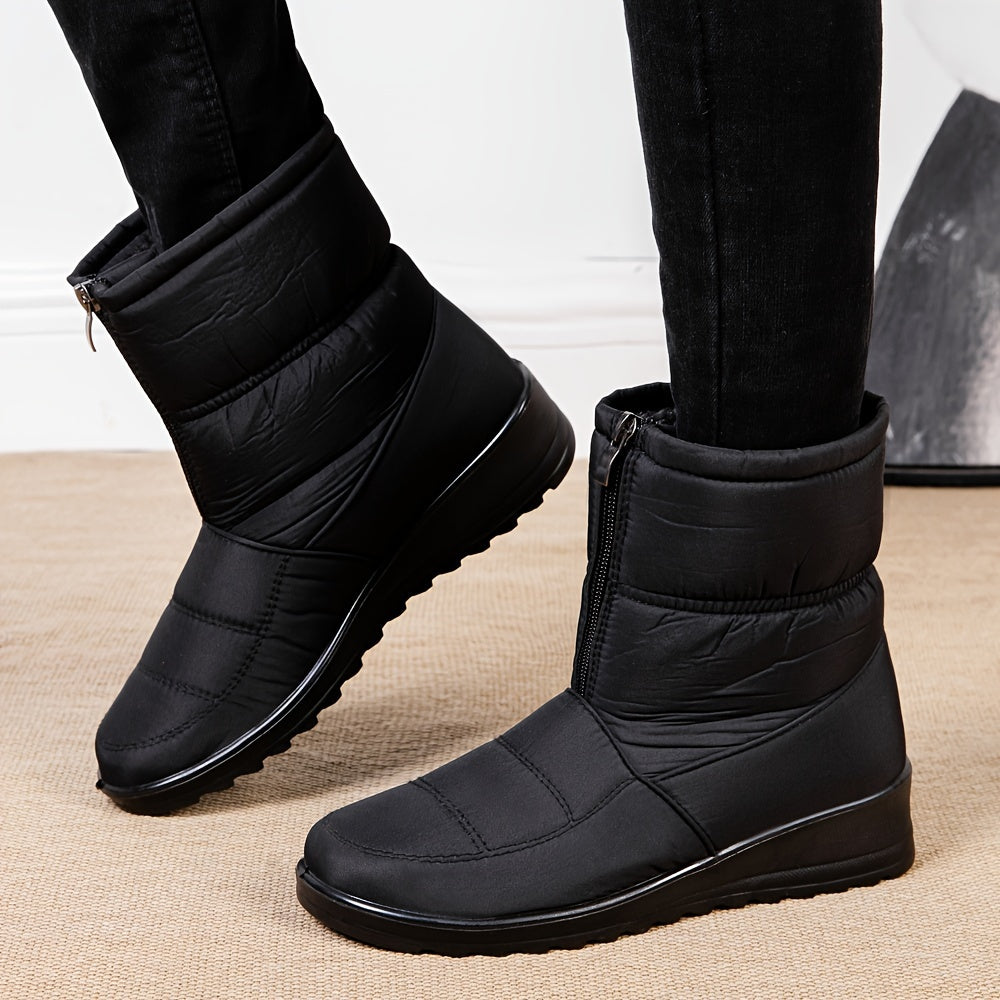 Zipper Front Snow Boots Waterproof Pull On Ankle Boots