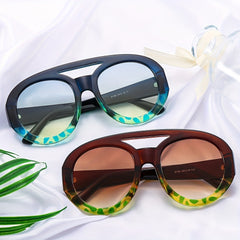 Men's Round Sun Glasses Double Beam Large Frame Sunglasses