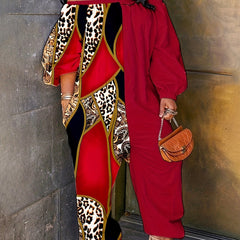 Colorblock Leopard Print Off Shoulder Jumpsuit