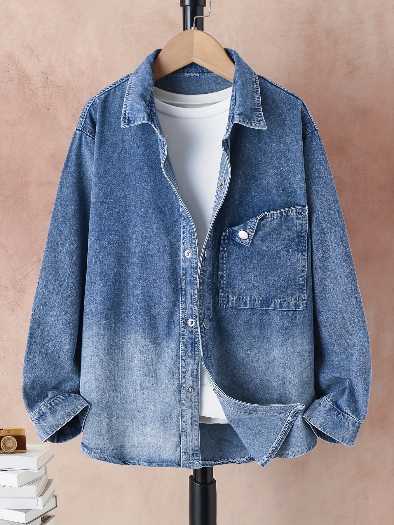 Boys Gradient Denim Jacket Button Down Lapel Coat