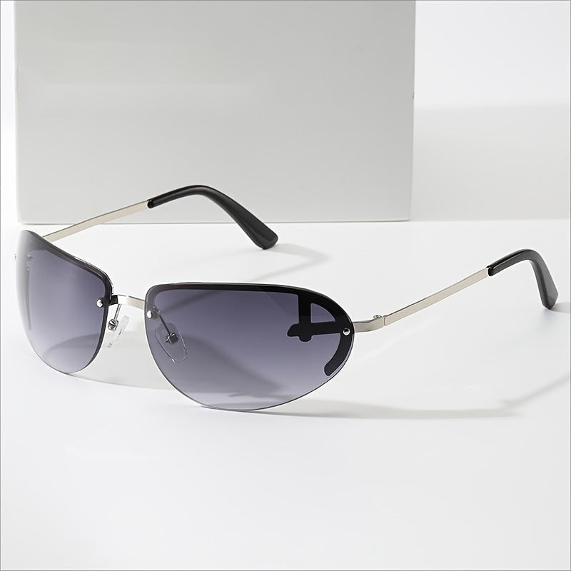 Oval Rimless Wrap Sunglasses Thin Metal Frame