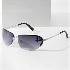Oval Rimless Wrap Sunglasses Thin Metal Frame