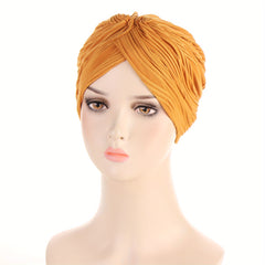 Women Turban Cap Stripe Embossed Head Wraps Ramadan Head Scarf