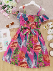Toddler Girls Sunflower Graphic Cold Shoulder Belted Princess Dress