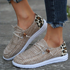 Leopard Print Slip On Canvas Loafers Low Top Flat Shoes