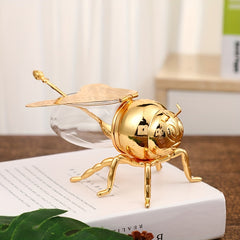 Bee Honey Jar With Spoon And Lid Metal Seasoning Bottle Retro Taste Cup