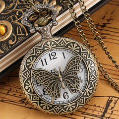 Vintage Butterfly Half Hunter Quartz Pocket Watch with Chain