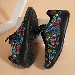 Women's Ethnic Flower Print Mesh Sneakers Soft Sole
