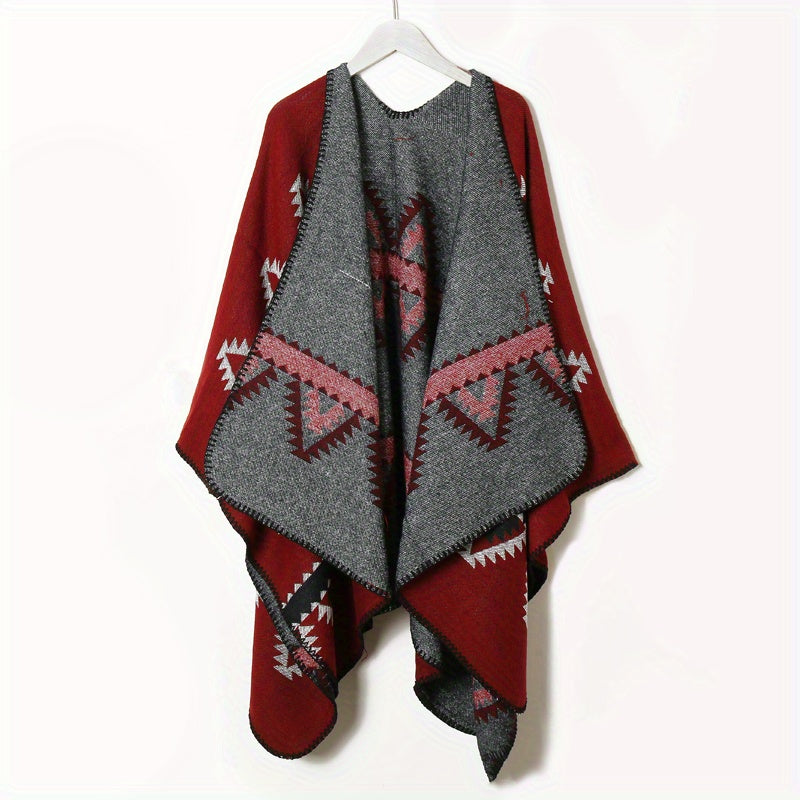Vintage Geometric Jacquard Large Shawl Cashmere Wrap