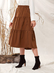 Ruched Elastic Waist Midi Skirt for Women