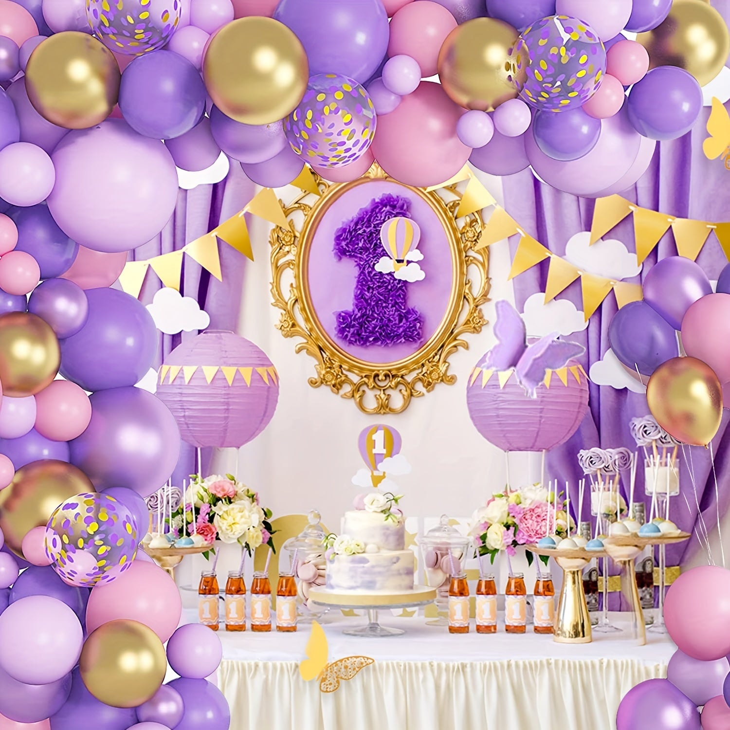 115pcs Butterfly Balloon Garland Arch Kit Pink Purple for Girl Baby Shower