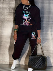 Cat Print Sweatshirt & Jogger Set