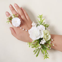 Rose Girls Bridesmaid Wrist Flowers Faux Pearl Bracelet Wedding