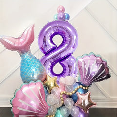 Mermaid Balloon Set Purple Number Aluminum Film Birthday Party Decoration