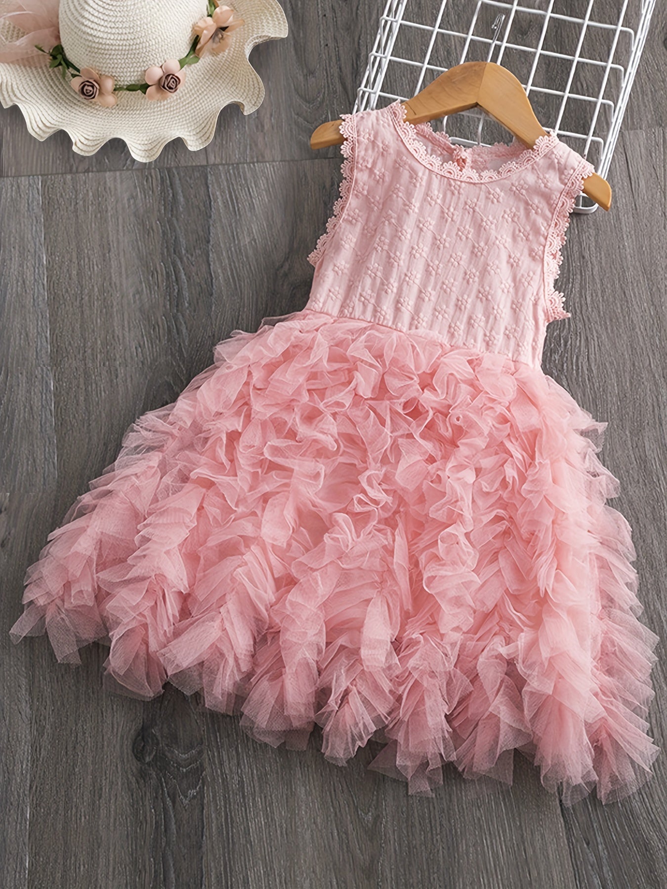 Toddler Girls Flower Embroidery Tutu Party Dress