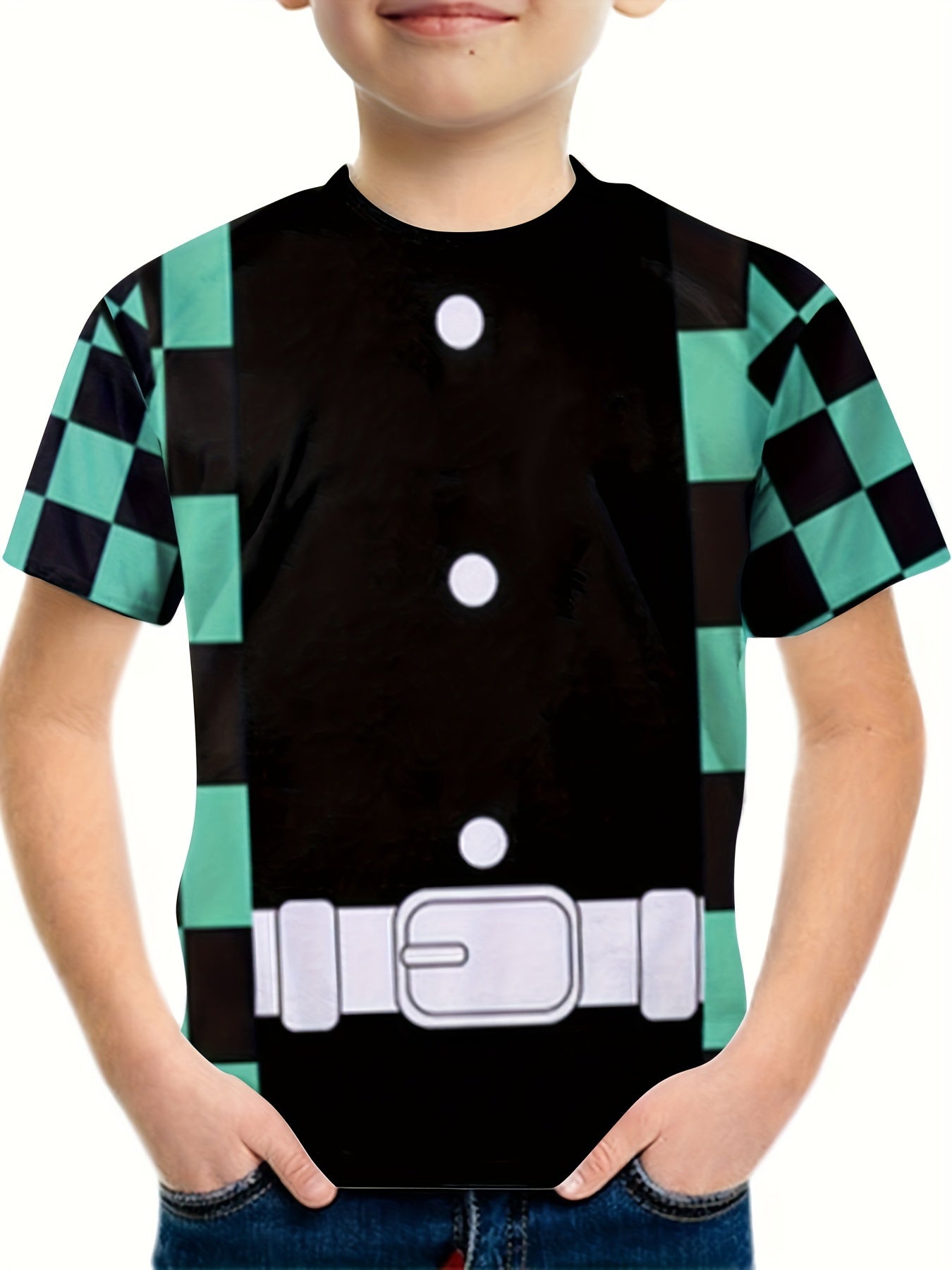 Boys Cartoon Belt Pattern T-shirt Short Sleeve Top for Summer