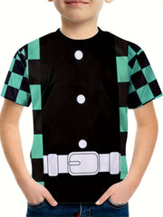 Boys Cartoon Belt Pattern T-shirt Short Sleeve Top for Summer