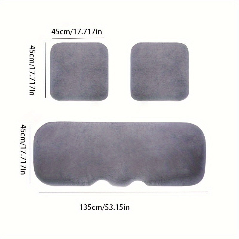 3pcs Grey Plush Car Cushion Winter Supplies Thickened Plush Auto Cushion
