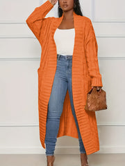 Cable Knit Open Front Cardigan with Pockets