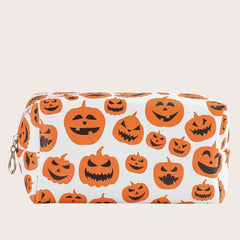 Halloween Pumpkin Print Makeup Bag Square Zipper Pouch