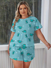 Plus Dinosaur Print Tee & Pants Set Women's Plus Size Loungewear 2pcs Set
