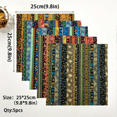 5pcs Cotton Craft Fabric Bundle Squares Ethnic Style Pattern Patchwork Set