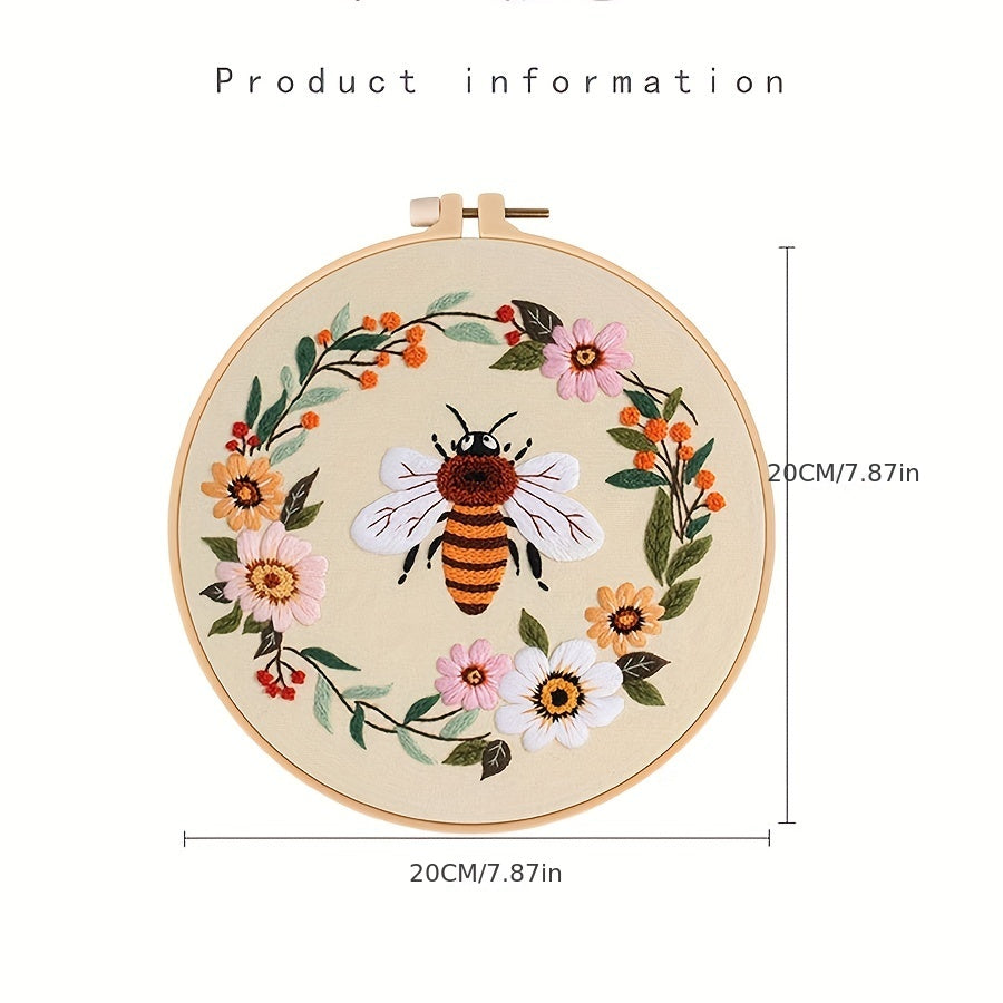 Honeybee Flower Starter Embroidery Kit with Hoop, Needles, Threads, Instructions