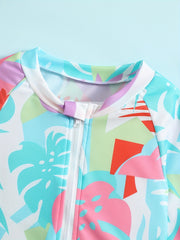 Baby Girls Leaf Graphic Print One Piece Swimsuit Short Sleeve Bathing Suits