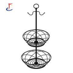Double Layer Iron Hanging Ring Fruit Basket with Banana Hook