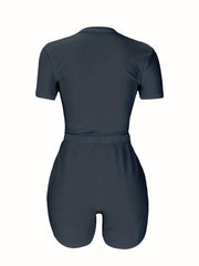 Casual Solid Two piece Set Short Sleeve T shirt & Drawstring Shorts