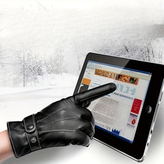 Men's Winter Thickened PU Leather Warm Gloves for Cycling Skiing