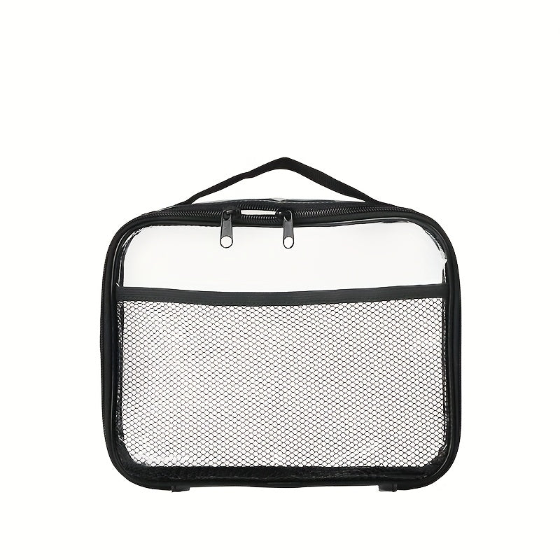 Zippered PVC Organizer Bag with Mesh Insert for Makeup & Beauty Storage