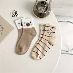 5 Pairs Floral Print Socks Women's Stockings
