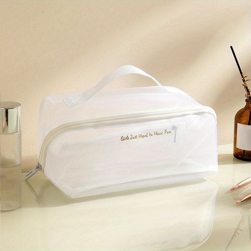 Mesh Travel Cosmetic Bag With Handle And Divider