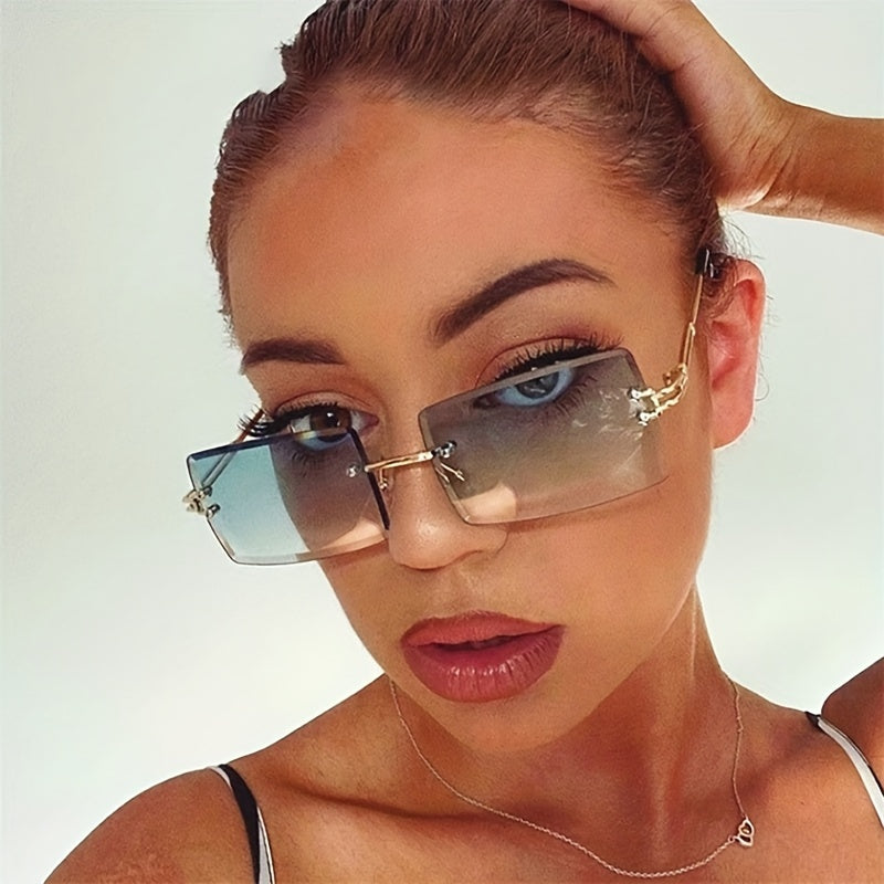 Rectangle Rimless Polarized Sunglasses Gradient Lens UV400