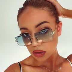 Rectangle Rimless Polarized Sunglasses Gradient Lens UV400