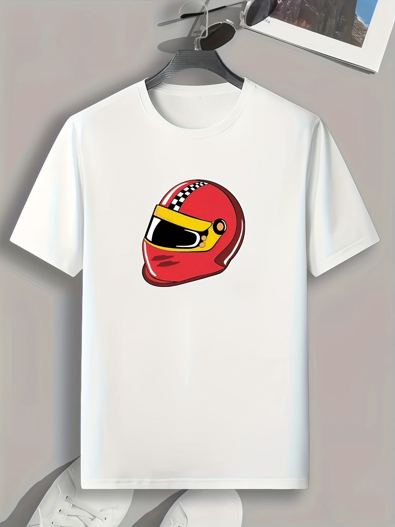 Helmet Print Men's Sports T-Shirt Graphic Tee Outdoor Fitness Clothing