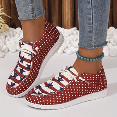 Women's Polka Dot & Star Pattern Canvas Shoes Casual Lace Up Outdoor Shoes