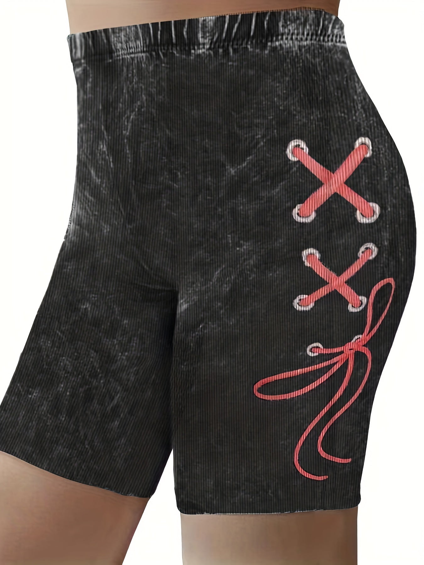 Denim Print Elastic Waist Shorts Casual Summer Women's Clothing