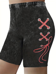 Denim Print Elastic Waist Shorts Casual Summer Women's Clothing