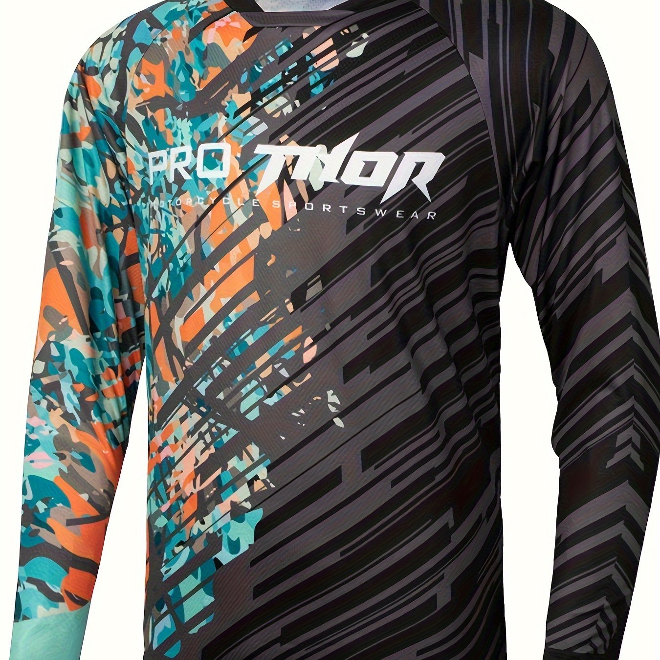 Men's Camo Long Sleeve Crew Neck Motorcycling T-shirt