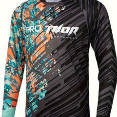 Men's Camo Long Sleeve Crew Neck Motorcycling T-shirt