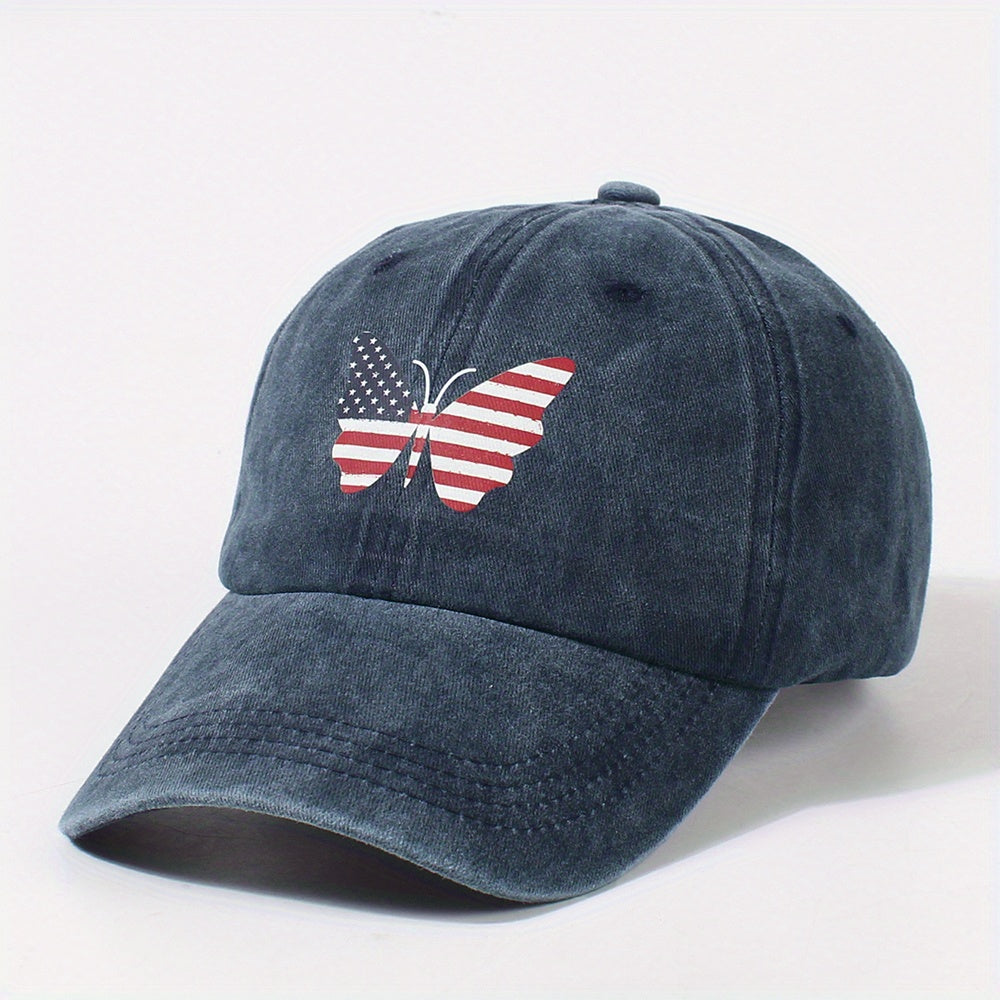 Independence Butterfly Baseball Cap Flag Patriotic Distressed Dad Hat