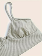 Ribbed Pajama Set V Neck Cami Top & Elastic Waistband Shorts