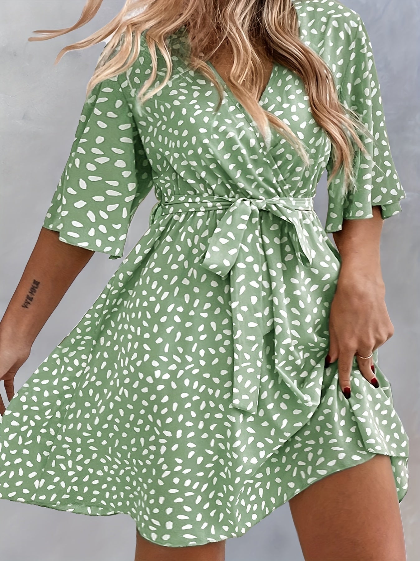 Boho Dress Women's Plus Allover Print Flare Sleeve Mini Dress