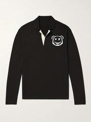 Bear Pattern Knit Polo Shirt Men's Casual Lapel Pullover Sweater