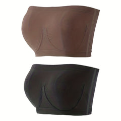 2pcs Strapless Bandeau Bras Soft Stretch Everyday Bra Women's Lingerie