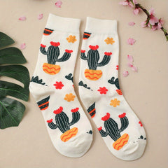 Cactus Print Mid Tube Socks Women's Stockings